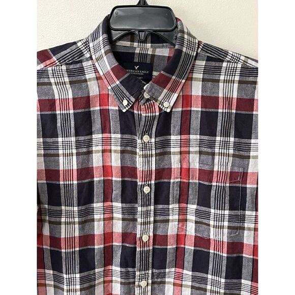 American Eagle Sz L Mens Seriously Soft Classic Fit Long Sleeve Blue Red Plaid - Picture 3 of 9